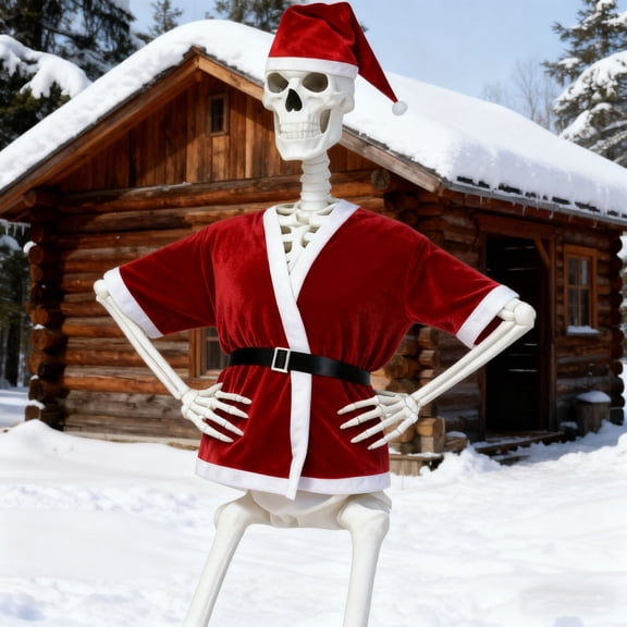 12ft Skeleton Costume Accessories Includes Claus Top&Santa Hat,Funny Christmas Giant Skeleton Costume Garden Lawn Indoor Outdoor Decor