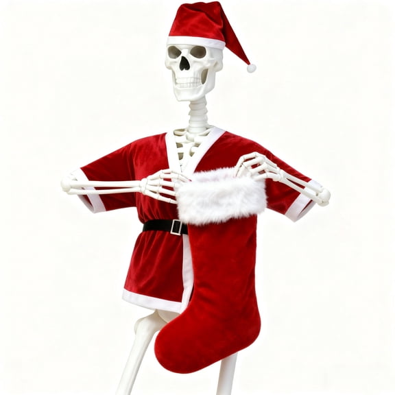 12ft Skeleton Costume Accessories Includes Claus Top&Santa Hat&Stocking Storage Bag,Funny Christmas Giant Skeleton Costume Garden Lawn Indoor Outdoor Decor