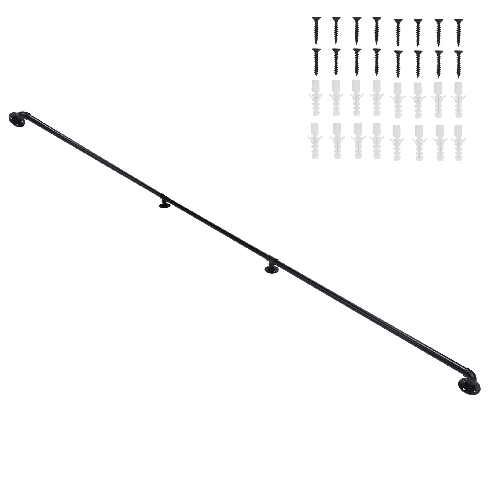 12ft Three-Section Iron Courtyard Stair Handrail, Black