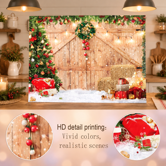 12ft by 8ft Polyester Soft Fabric Photography Backdrop Rustic Barn Wood Christmas Decor