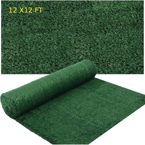 12ft x 12ft Artificial Grass Rug, Turf Carpet with 15mm Pile Height for Large Area Coverage, Practical Indoor Outdoor Grass Mat for Patio, Balcony, Garden, Fast Drainage, Low Maintenance