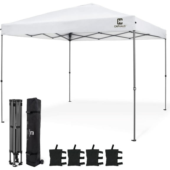 12ft x 12ft Patented One-Push Pop Up Outdoor Canopy Tent, Heavy-Duty Commercial Grade w/Central Lock, Portable and Instant Folding Shelter with Wheeled Carry Bag and Weight Bag, White