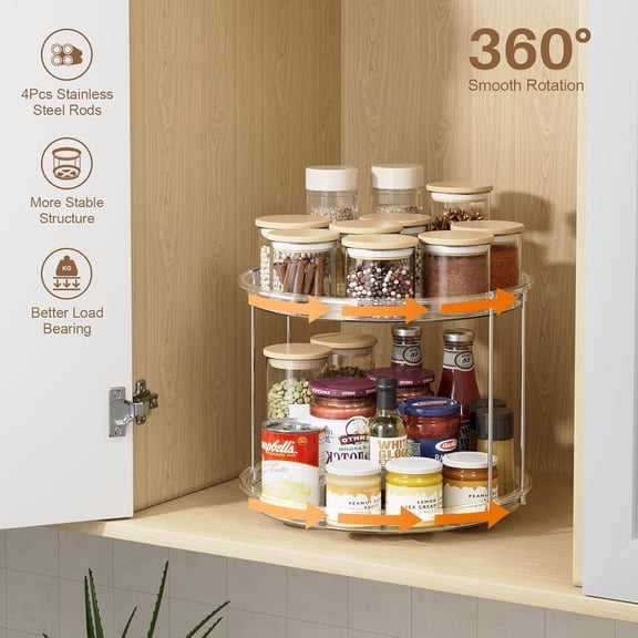 12in 2 Tier Lazy Susan Organizer Large Rotating Spice Rack for Cabinet Kitchen Pantry Countertop Bathroom Vanity Medicine Cabinet Storage Tray Holder