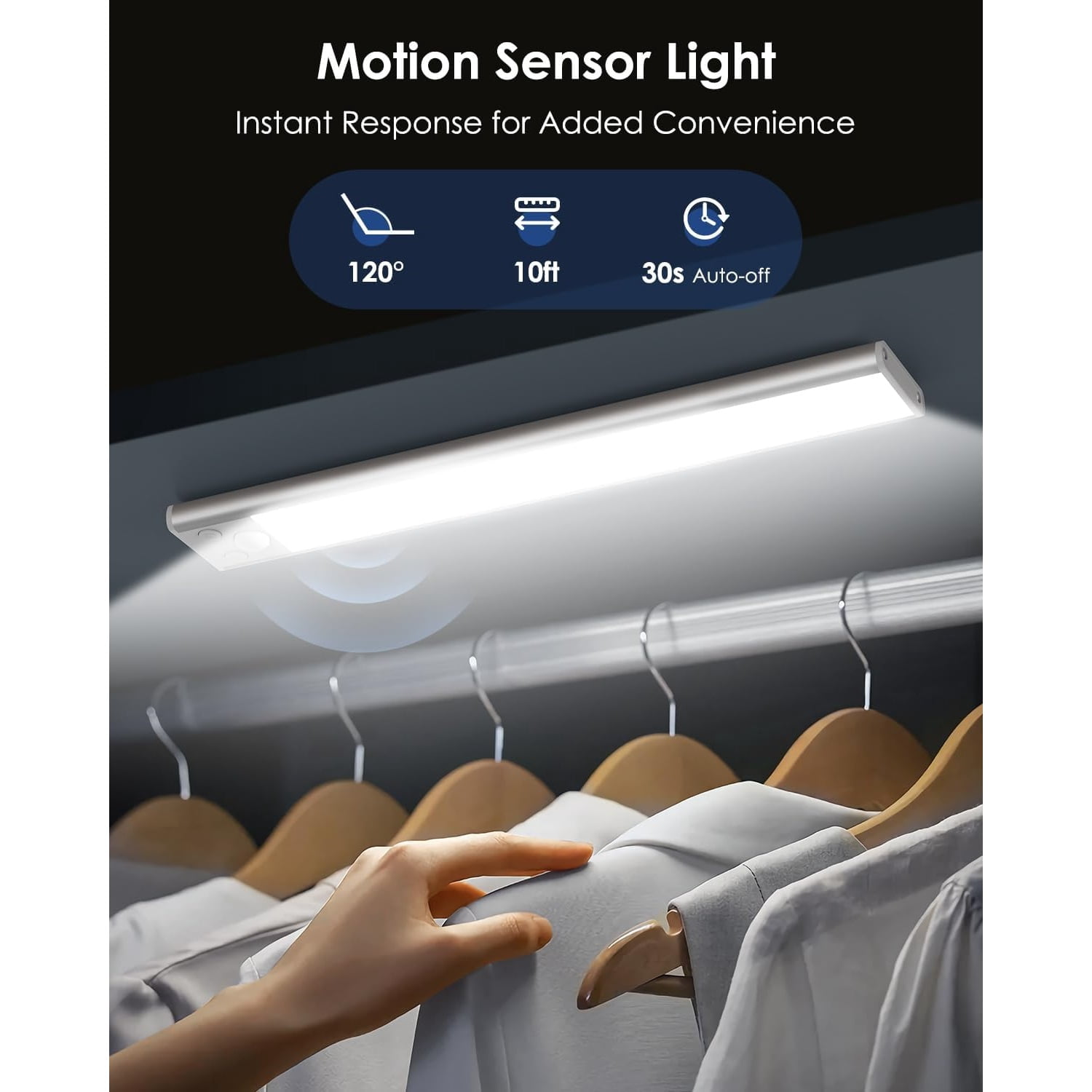 12in Under Cabinet Lighting Wireless, Rechargeable Motion Sensor Lights Indoor, Battery Operated Closet Lights with 3 Color Tempers 108 LED, Dimmable Cabinet Lights for Kitchen Hallway, 5 Pack