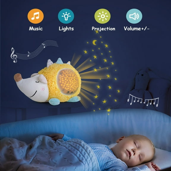 12in Cloud Projector Bunny - Night Light & Lullaby Soother w/ Auto-Off Timer, Hygienic Washable Nursery Decor Gift (Batteries Included) Yellow