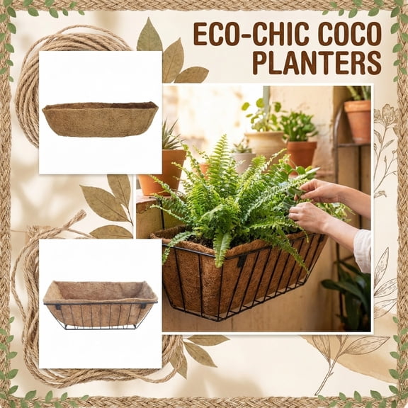 12in Coconut Fiber Hanging Basket Liner 2Pack Natural Coco Coir Planter Insert for Garden Flower Pot Window Box Decoration