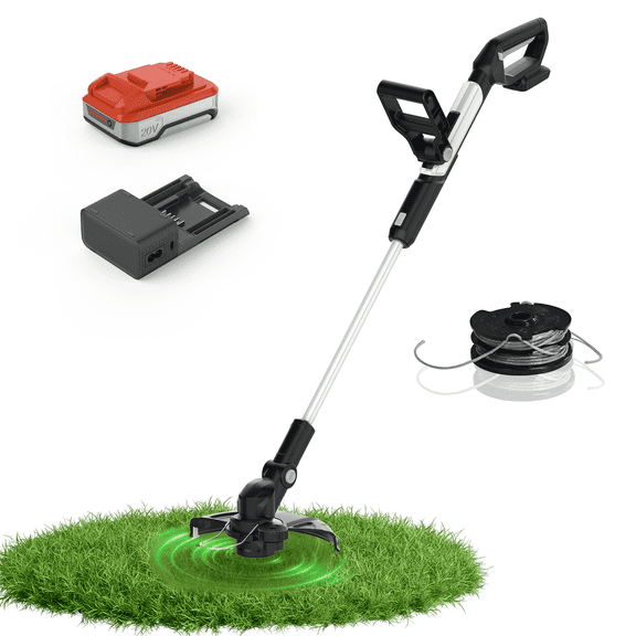 12in Cordless String Trimmer，20V Cordless String Trimmer and Edger，2.0Ah Battery Powered Weed Trimmer with Dual Line Feed for Garden, Lawn, Green,Charger Included