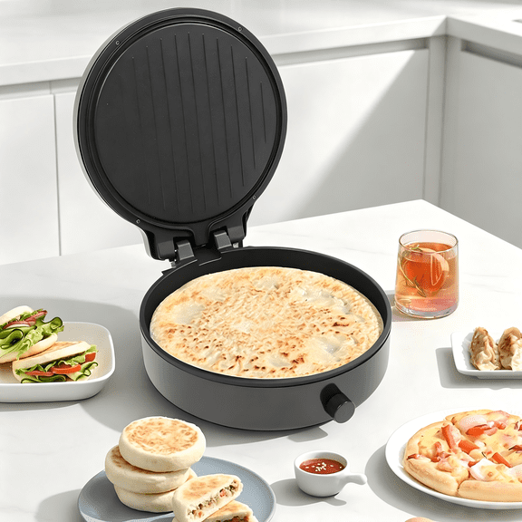 12in Electric Countertop Pizza Maker with Nonstick Plates, Indoor Grill Multi Cooker for Pizza Quesadilla Pancake Omelette, Black