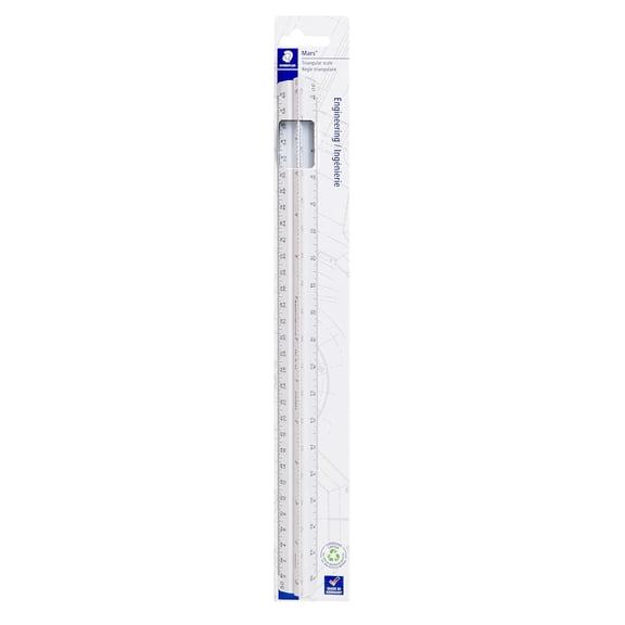 12in Engineer Scale Ruler - Triangular Engineering with 6 Scales(10-60 Parts/Inch), Color-Coded Grooves, Plastic