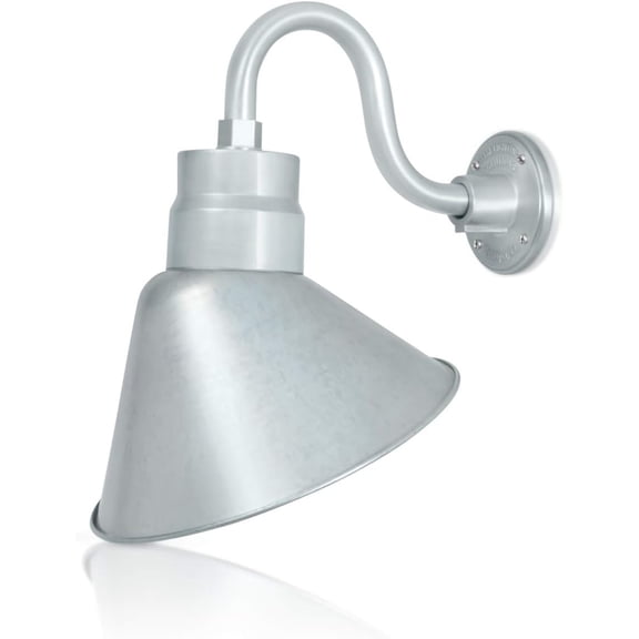 12in. Galvanized Finish Angle Shade Gooseneck Sign Light Fixture with 10in. Long Extension Arm - Wall Sconce Farmhouse, Vintage, Antique Style - UL Listed - 9W 900lm A19 LED Bulb (5000K Cool White)