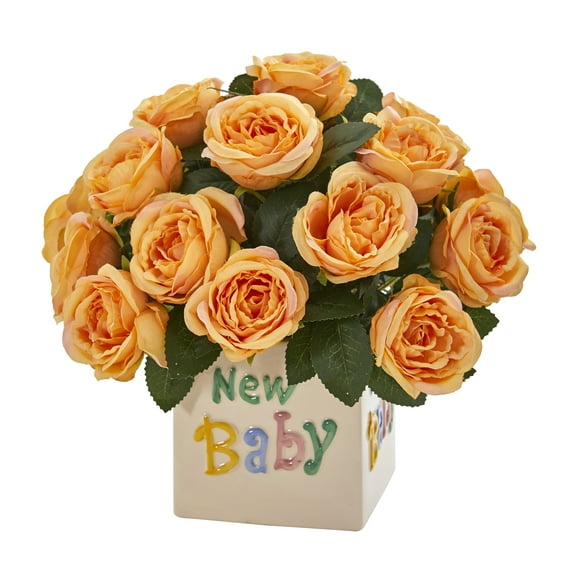 12in. Rose Artificial Arrangement "New Baby" Vase