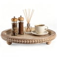 thumbnail image 1 of 12in Round Brown Wood Beaded Tray - Decorative Living Room, Coffee Table, Kitchen Table, Dining Room or Farmhouse Serving Tray, 1 of 9