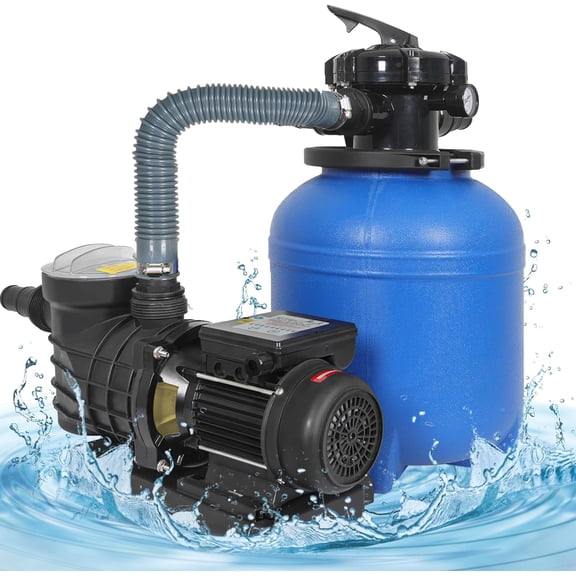 12in Sand Filter Pump for Above Ground Pool Up to 12046 GAL,1/2HP Pool Pump, 2641GPH High-Flow Cleaner Systems with 6-Way Multi-Port Valve, Durable 370W Sand Filter with 40 LB Capacity, Blue