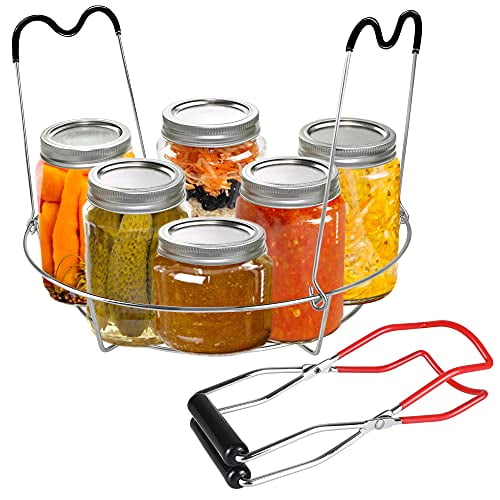 12in Stainless Steel Canning Rack with Contour Handles,Holds 7 Pint or 6 Quart Jars in Pressure Canner Pot