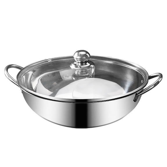 12in Stainless Steel Hot Pot Shabu Hot Pot S-type Stockpot with Divider + Glass Lid for 2-5 People