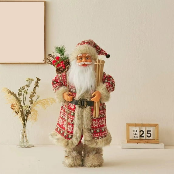 12in Standing Santa Decorative Doll with Gift Bag & Wreath - Christmas Tree/Mantle Ornament,Festive Home/office Party Decor,Whimsical Holiday Gift Idea,Perfect for Window Displays,Santa Figure