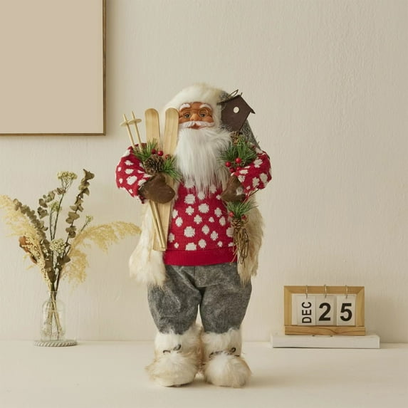 12in Standing Santa Decorative Doll with Gift Bag & Wreath - Christmas Tree/Mantle Ornament,Festive Home/office Party Decor,Whimsical Holiday Gift Idea,Perfect for Window Displays,Santa Figure