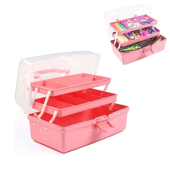 12in Three-Layer Multipurpose Storage Box, Folding Tool Box/Art & Crafts Case/Sewing Supplies Organizer