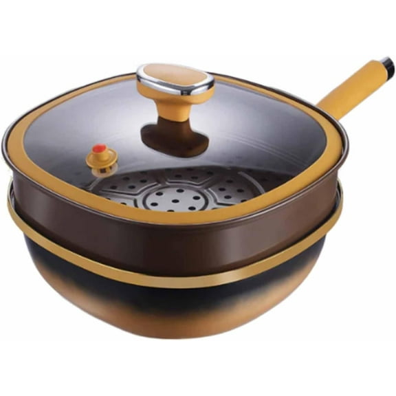 12in Titanium Alloy Non-Stick Pot with Lid, Multi-Purpose Deep Saute Pan with Steamer Basket, Nonstick Frying Pan Cookware Sets for Frying Stir-frying Stewing Cooking Methods