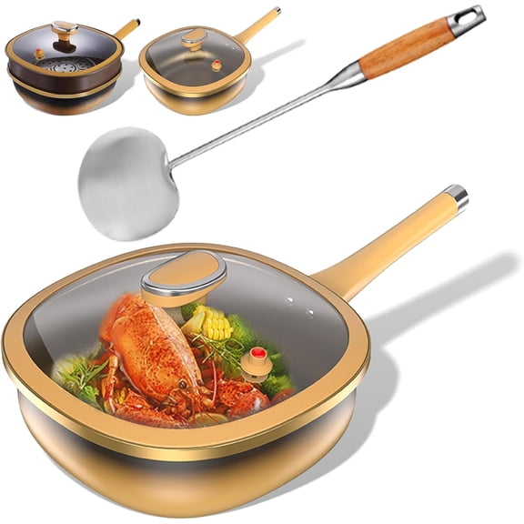 12in Titanium Alloy Non-Stick Pot with Lid, Multi-Purpose Deep Saute Pan with Steamer Basket, Titanium Pans for Cooking Frying Pans, Effortless Cooking Cookware Sets (1, With Lid)