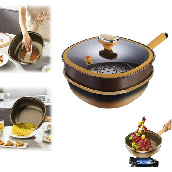 12in Titanium Alloy Non-Stick Pot with Lid,Multifunction Titanium Ceramic Pan with Steamer Basket,Ergonomic Stay-Cool Handles,for Cooking, Frying, Baking
