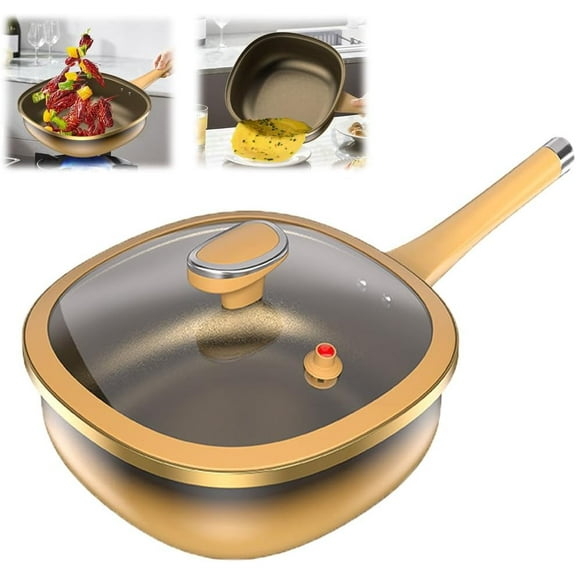 12in Titanium Alloy Non-Stick Pot with Lid, Titanium Hammered Pan Pro, Multi-Purpose Deep Saute Pan with Steamer Basket, for Frying Eggs, Stir-Frying, Stewing, Braisin,with lid