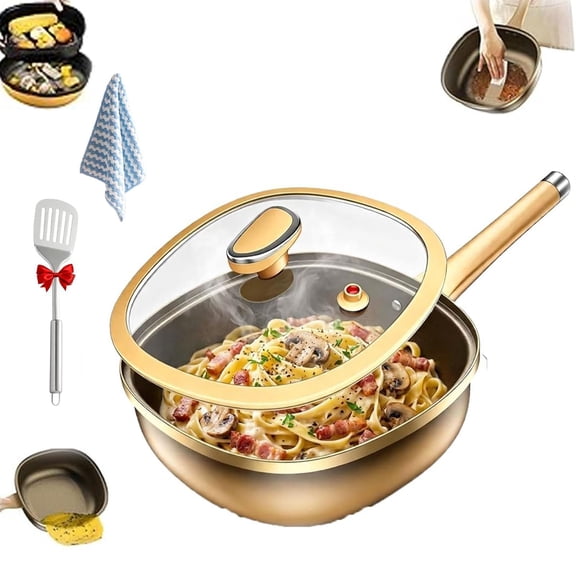 12in Titanium Alloy Non-Stick Pot with Lid, Titanium Pans for Cooking with Steamer, Non Stick Frying Saute Pan with Ergonomic Stay-Cool Handles Cookware for Frying, Stewing, Stir