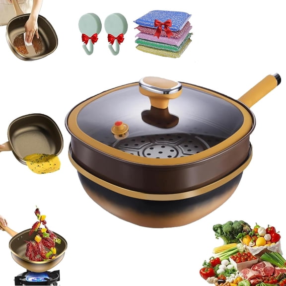 12in Titanium Alloy Non-Stick Pot with Lid, titanium ceramic non-stick pan, Multi-Purpose Deep Saute Titanium Frying Pan, with Ergonomic Stay-Cool Handles, for Cooking, Frying (Pot + Lid + Steamer)