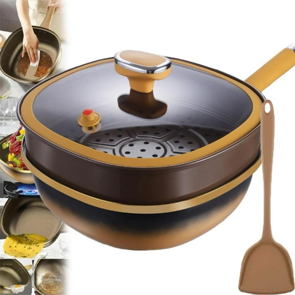 12in Titanium Alloy Non-Stick Pot with Lid, Deep Wok Pan with Ceramic Coating, Multi-Stove Compatible Cookware for Healthy Cooking