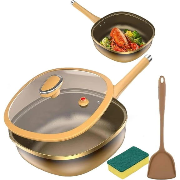 12in Titanium Alloy Non-Stick Pot with Lid, Frying Pans Wok with Ergonomic Stay-Cool Handles for Cooking(Pot)
