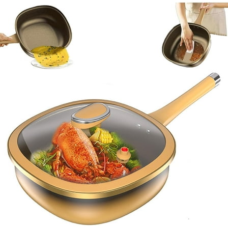 12in Titanium Alloy Non-Stick Pot with Lid, Titanium Wok Pan for Cooking with Stay-Cool Handle, Induction Gas Electric Stove Compatible