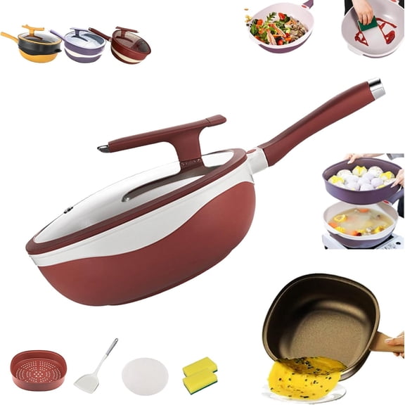 12in Titanium Alloy Non-stick Pot with Lid with Steamer, Non-stick Titanium Alloy Frying Pan, Multi-Purpose Deep Saute Pan, for Kitchens and Picnics(purple)