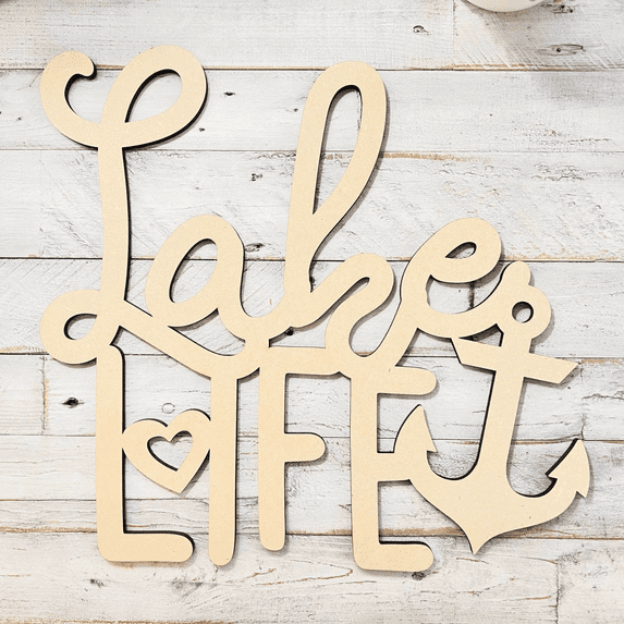 12in x 12.9in x 1/4in | MDF Connected Letters | Lake Life Decor | Wooden Cutout Word | Lake House Wall Decor
