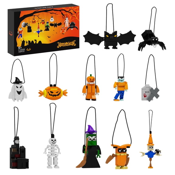 12in1 Halloween Pendant Building Blocks Set Pumpkin Ghost Trick Spooky Holiday Construction Toy Creative Halloween Gift For Children Gifts(355 PCS)