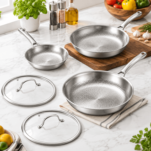 12inSet Pure Titanium Frying Pan Set with Lid, Multi-Size Cookware for All Stovetops