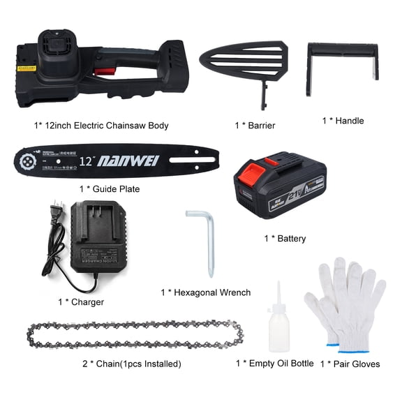 12inch 12inch Electric Chainsaw 2000W Brushless Chainsaw Handheld Logging Saw With Safety Lock 21V 6000mah Rechargeable Battery For Wood Cutting Trimming Courtyard Garden Building