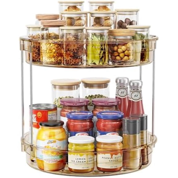 12inch 2 Tier Lazy Susan Turntable Organizer Rotating Spice Rack Organization for Cabinet, Kitchen, Pantry, Countertop, Bathroom, Vanity, Medicine Cabinet Organizer, Amber