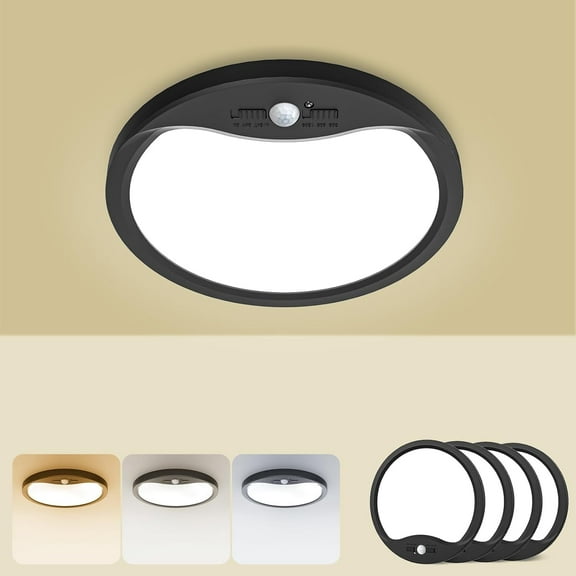12inch 24W Motion Sensor Ceiling Light Wired, 3 Sensing Modes Motion Activated Closet Lights Black, 3000K/4000K/6500K Waterproof LED Ceiling Lamp for Pantry Closet Shower Hallway