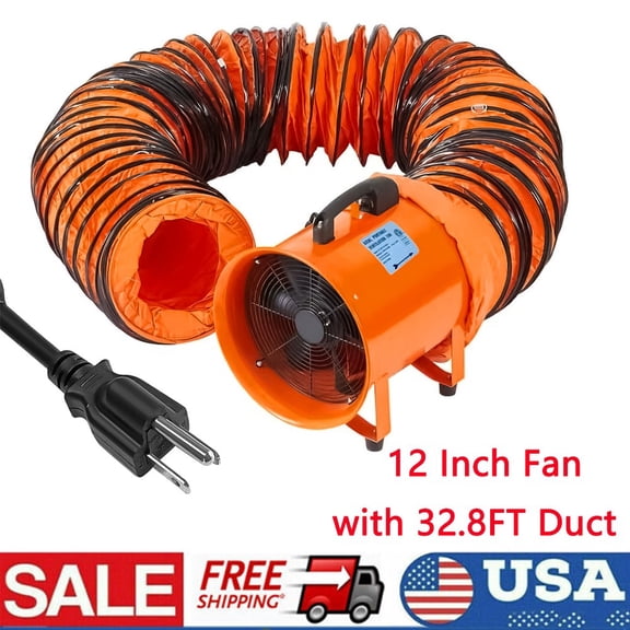 12inch 580W 3500CFM Heavy Duty Cylinder Fan with 32.8-Foot flexible PVC Hoses