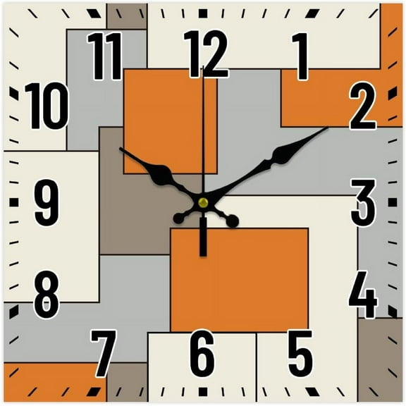 12inch Abstract Wall Clock Silent Wooden Square Wall Clock Geometry Pattern Wall Clock Battery Operated Rustic Clock for Home Decor Living Room Kitchen Office
