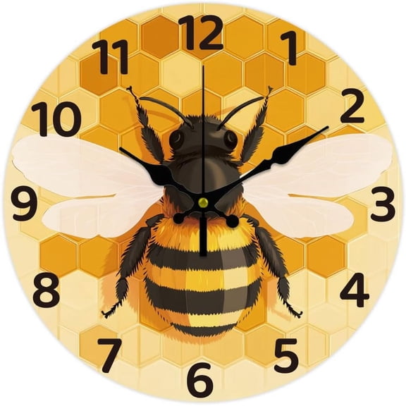 12inch Beehive Bees Wall Clock Battery Operated Silent Non Ticking Round Decorative Clock for Office Home Living Room Bedroom Bathroom Kitchen Decor Bees