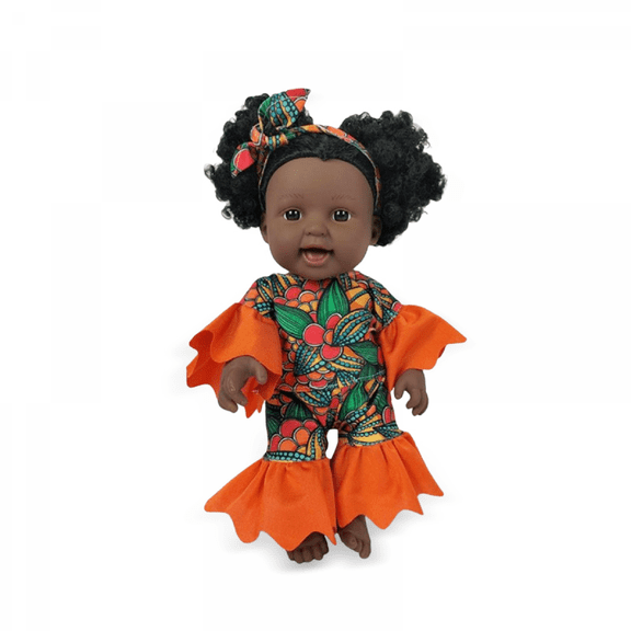 12inch Black Doll, Washable Realistic Silicone Baby Set, Biracial Doll, Latino Doll, Curly Hair Doll with Clothes and Hairband for Toddlers Pretend Play Toys