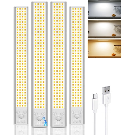 12inch Under Cabinet Lighting, 152LED Motion Sensor Light Indoor, USB ...