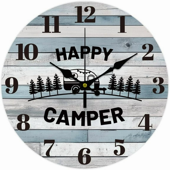 12inch Camper Forest Pattern Wall Clock Battery Operated Silent Non Ticking Round Decorative Clock