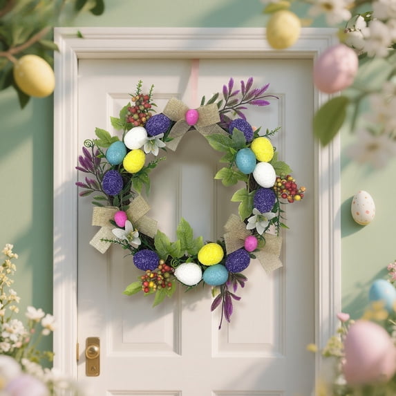 12inch Easter Egg Wreath Elegant Spring Wreath with Flowers,Eggs,GreenLeaves andTwine,ArtificialSpring Easter Wreath Front Door Decorations for Home Wall Window Party and Holiday Celebrations