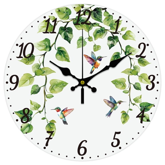 12inch Ivy Hummingbird Wall Clock Battery Operated Silent Non Ticking Round Decorative Clock for Office Home Living Room Bedroom Bathroom Kitchen