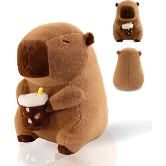12inch Kawaii Capybara Plush Pillow Drinking Boba Milk Tea - Adorable Stuffed Animal Toy Gift for Kids, Girls, Boys, Adults for Christmas & Birthdays