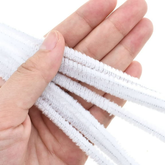 12inch Length Pipe Cleaners Fluffy Thick Fuzz Hold Shapes Vintagey Chenille Stems Soft Edges White 50 Pieces for Halloween Crafts Nose Clip Googly Eyes Cleaning Crumbs Dust