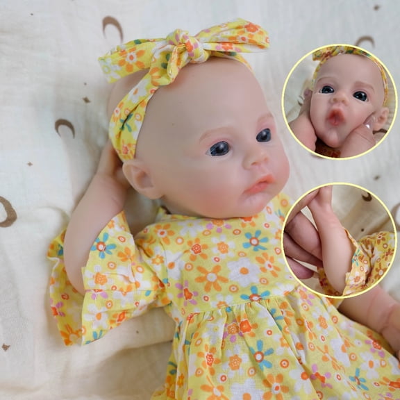 12inch Lifelike Super Soft Solid Elastic Silicone Mouth Open Girl Meadow Life-Size Collectible Doll