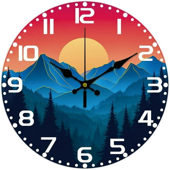 12inch Mountains Forests Gilded Wall Clock Battery Operated Silent Non Ticking Round Decorative Clock for Office Home Living Room Bedroom Bathroom Kitchen Decor Mountain Mixed Color